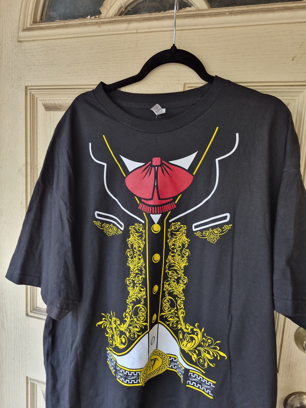 Anvil Black Short Sleeve Tee with Yellow & Red Graphic